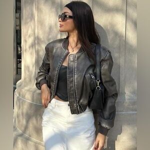 Zara leather bomber jacket